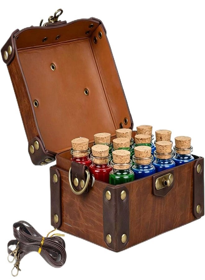 KOTORA Potion Vial Box Alchemy Magic Bottle Fantasy Retro Medieval Renaissance Crossbody Bag Dice Holder Costume Accessory Prop (Brown) - Image 1