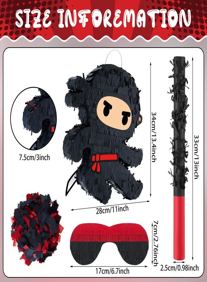 Zhanmai Karate Ninja Piñata Ninja Birthday Party Supplies with Piñata Stick Confetti and Blindfold, Warrior Birthday Party Decor for Adults Game Black(13 x 13 x 3 Inch, Vivid Style) - Image 3