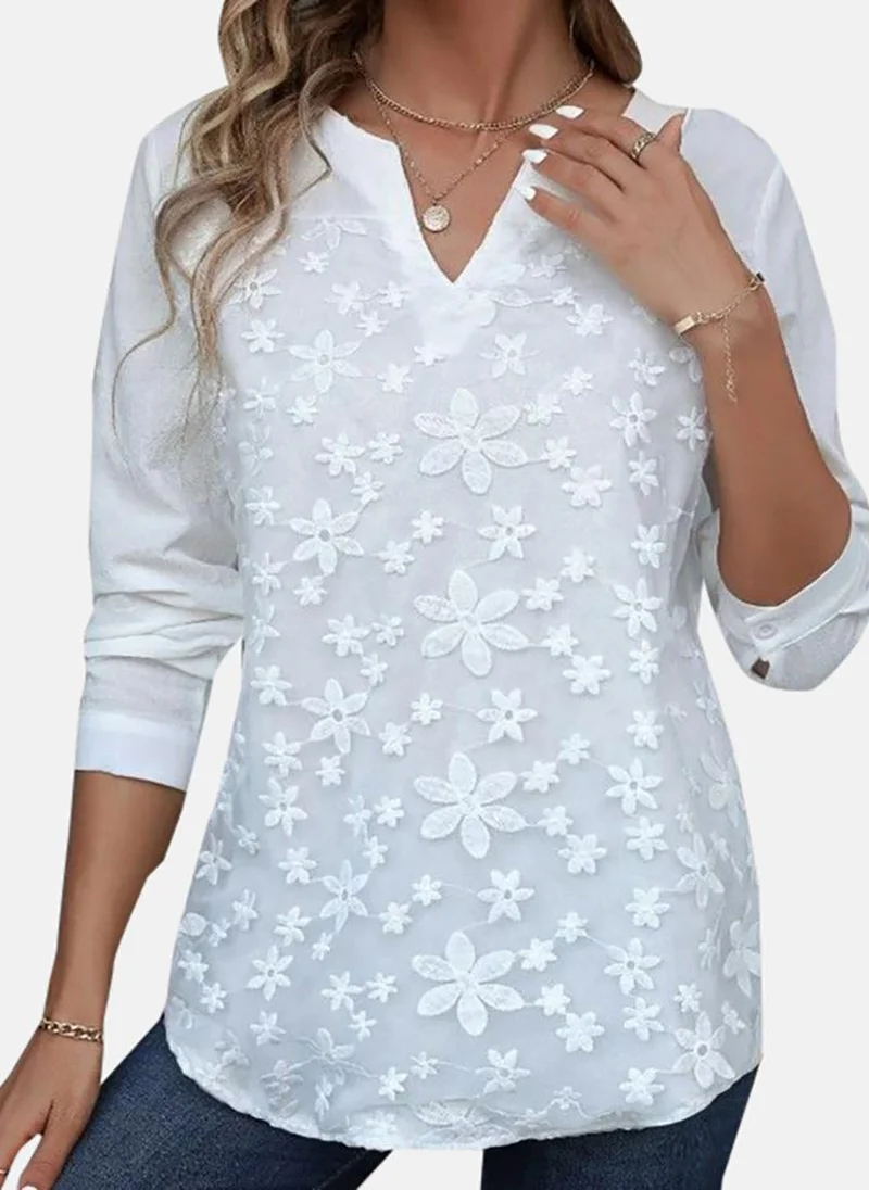 YUNIQEE White Casual V-Neck Long Sleeves Tops