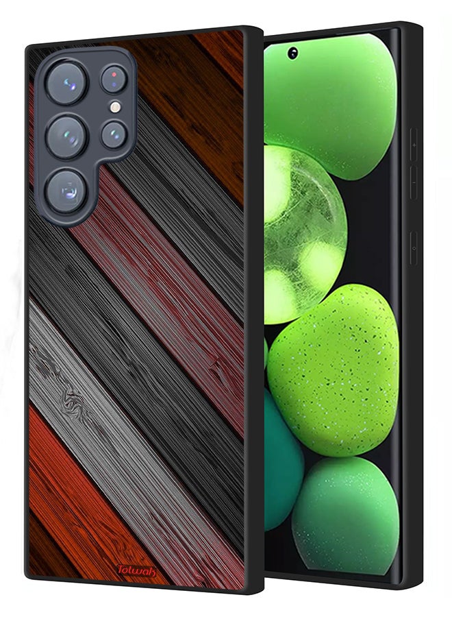 Tolwak Samsung Galaxy S22 Ultra 5G Protective Case Cover Colored Wooden Pattern - Image 1