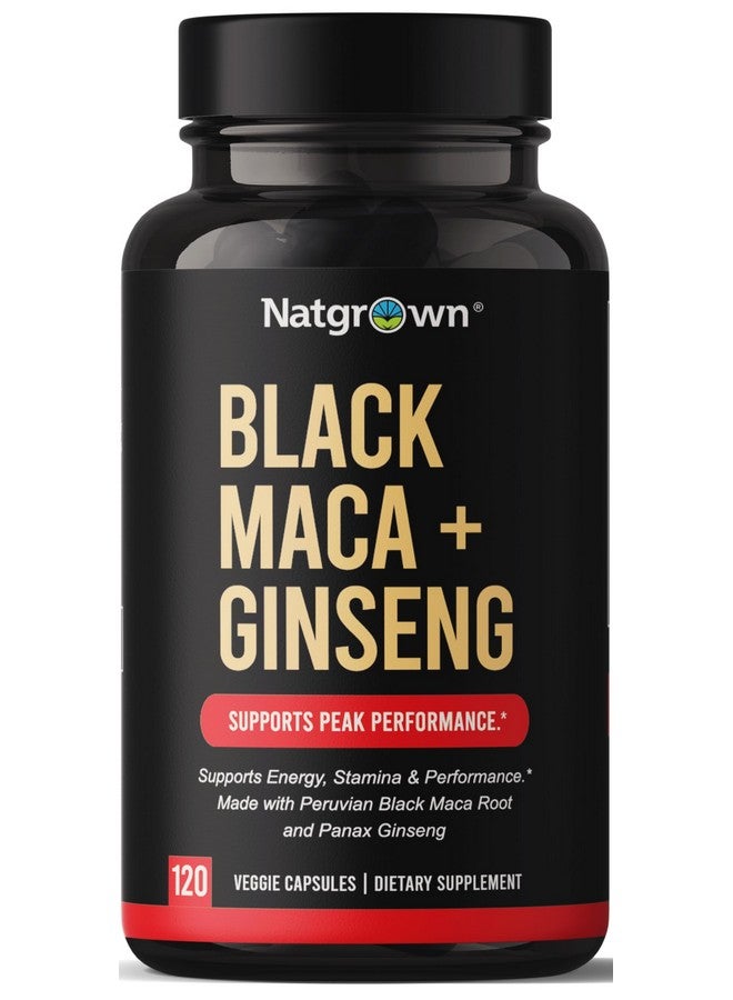 Natgrown Black Maca Root + Panax Ginseng Powder Capsules 1500 mg with Black Peruvian Maca Root & Korean Panax Ginseng Supplement for Men and Women - Vegan Pills (120 Count) - Image 1