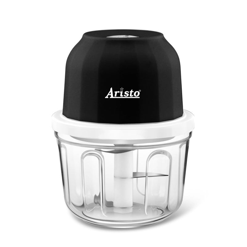 Aristo Aristo Rechargeable Wireless Electric Cordless Chopper Stainless Steel Blades One Touch Operation 10 Seconds Chopping Mincing Vegetable Meat 350 ML 30 Watts Black - Image 1
