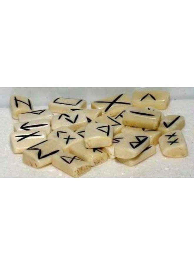 AzureGreen - Casting Magic Water Buffalo Bone 25 Piece Elder Futhark Rune Stone Set - Image 1