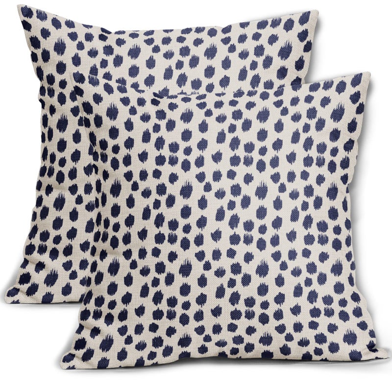 Sweetshow Navy Cream Polka Dot Pillow Covers 20x20 Set of 2 Outdoor Modern Art Throw Pillows Boho Design Blue Brush Strokes Decorative Pillowcase Square Cushion Cover Linen Pillow Case for Home Sofa Couch Bed - Image 1