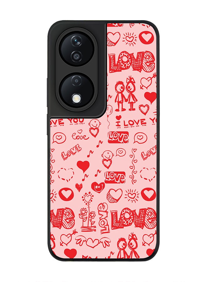 Stylizedd Rugged Black Edge Case for Honor X7b, Slim fit Soft Case Flexible Rubber Edges Anti Drop TPU Gel Thin Cover -  Love Doodle - Image 1