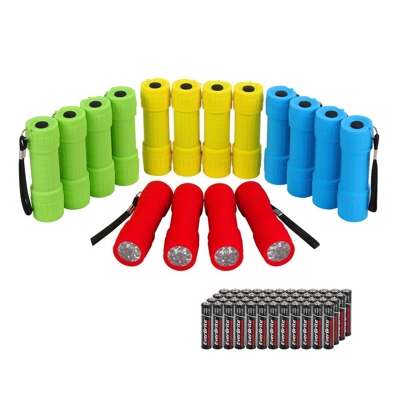 EverBrite 16-Pack Mini LED Flashlight Set - Assorted 4 Colors, 48 AAA Batteries Included, for Hurricane Supplies Party Favors, Kids Gift, Camping, Hiking etc - Image 1