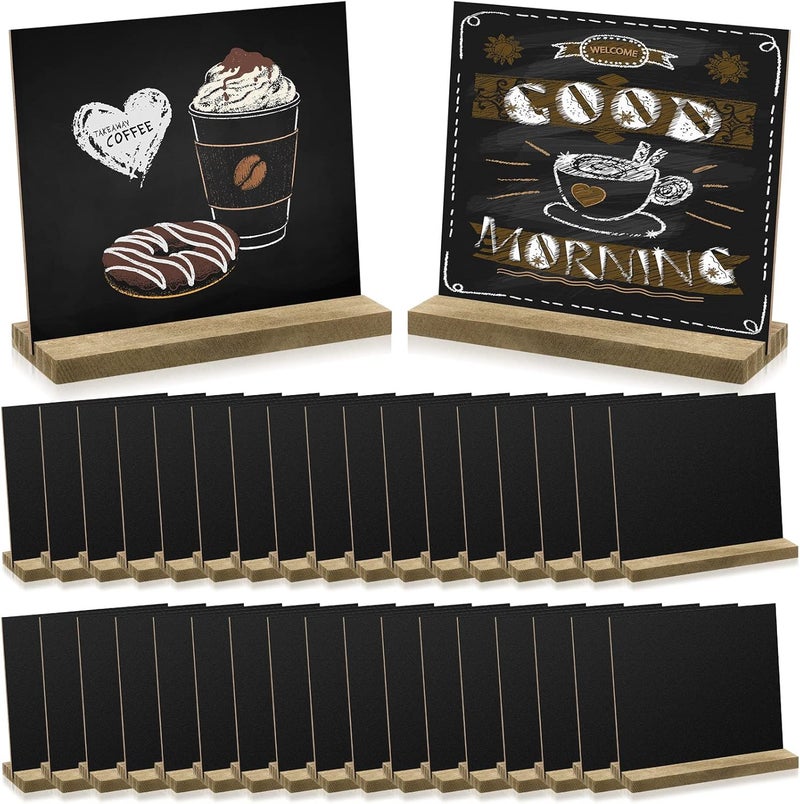 Queekay 36 Pcs Mini Chalkboard Signs Tabletop with Stand 5 x 6 Inch Wooden Chalkboard Sign Vintage Chalk Board Sign Decorative Centerpieces for Food Signs Table Numbers Message Boards Party Supplies - Image 1