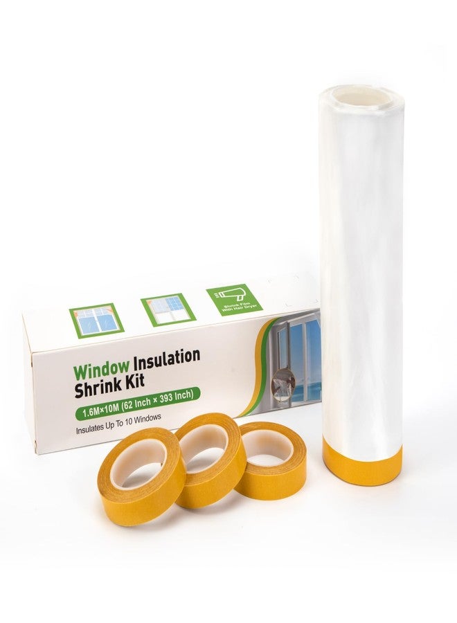 Augblinds Window Insulation Kit, Plastic Window Covering 62 Inch Wide × 393 Inch Length with Double-Sided Tape, Insulator Seal Kit for 10-3'x5' Windows Winterizing for Winter, 1 Roll Clear - Image 2