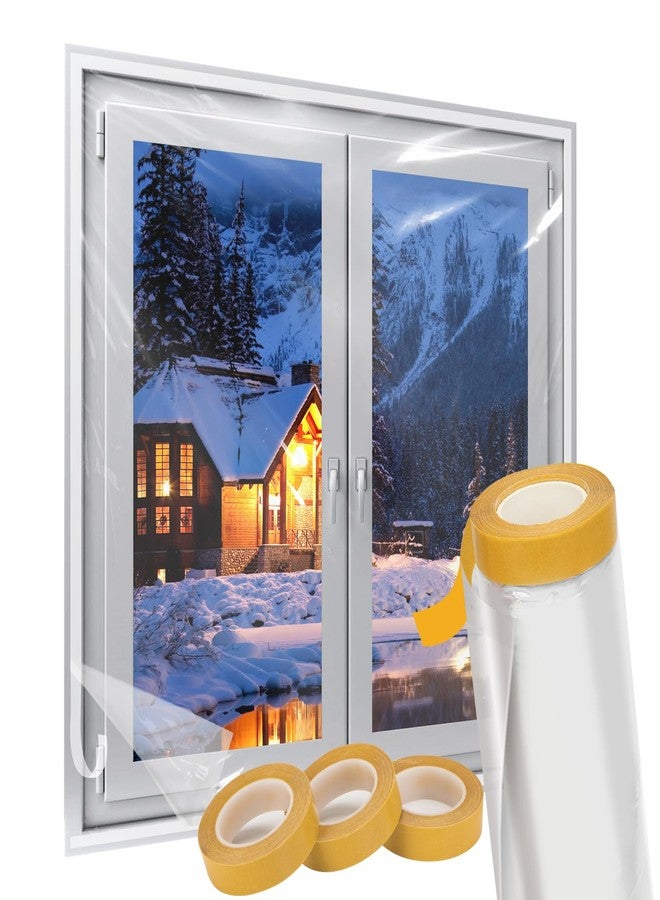 Augblinds Window Insulation Kit, Plastic Window Covering 62 Inch Wide × 393 Inch Length with Double-Sided Tape, Insulator Seal Kit for 10-3'x5' Windows Winterizing for Winter, 1 Roll Clear - Image 1