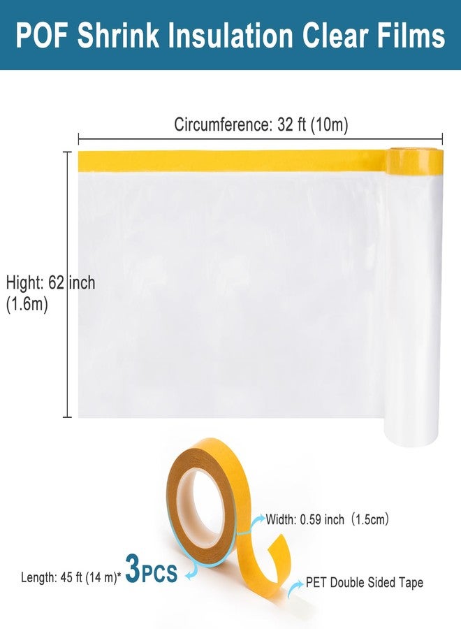 Augblinds Window Insulation Kit, Plastic Window Covering 62 Inch Wide × 393 Inch Length with Double-Sided Tape, Insulator Seal Kit for 10-3'x5' Windows Winterizing for Winter, 1 Roll Clear - Image 3