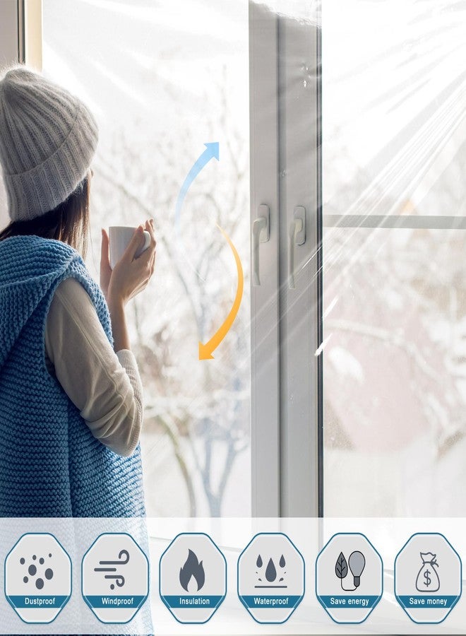 Augblinds Window Insulation Kit, Plastic Window Covering 62 Inch Wide × 393 Inch Length with Double-Sided Tape, Insulator Seal Kit for 10-3'x5' Windows Winterizing for Winter, 1 Roll Clear - Image 4
