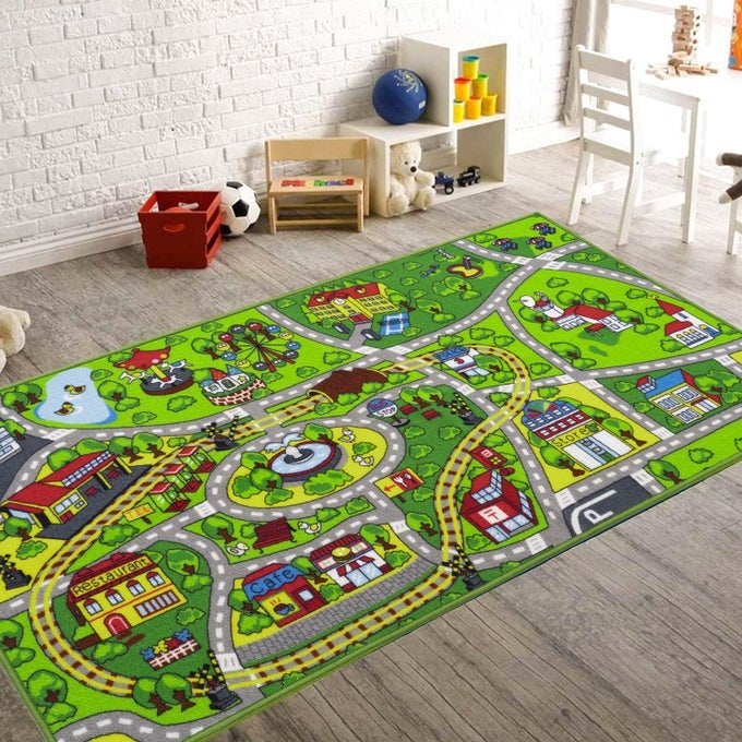 CAR RUG KIDS CAR CARPET PLAYMAT RUG 60X32TRAIN RUGCAR MAT FOR KIDS TOY CARSCITY KIDS RUG PLAY MATNON SLIP KIDS RUG FOR PLAYROOM BEDROOM BOYSCHILDREN PLAY AREA RUG CARSROAD RUG