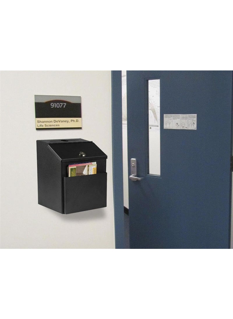 Displays2go Suggestion Box with Lock for Wall Mount or Tabletop Use Locking Hinged Lid Metal Ballot Box with Pocket for Donation Forms or Envelopes Not Included Black  - Image 5