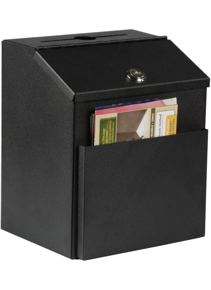 Displays2go Suggestion Box with Lock for Wall Mount or Tabletop Use Locking Hinged Lid Metal Ballot Box with Pocket for Donation Forms or Envelopes Not Included Black  - Image 3