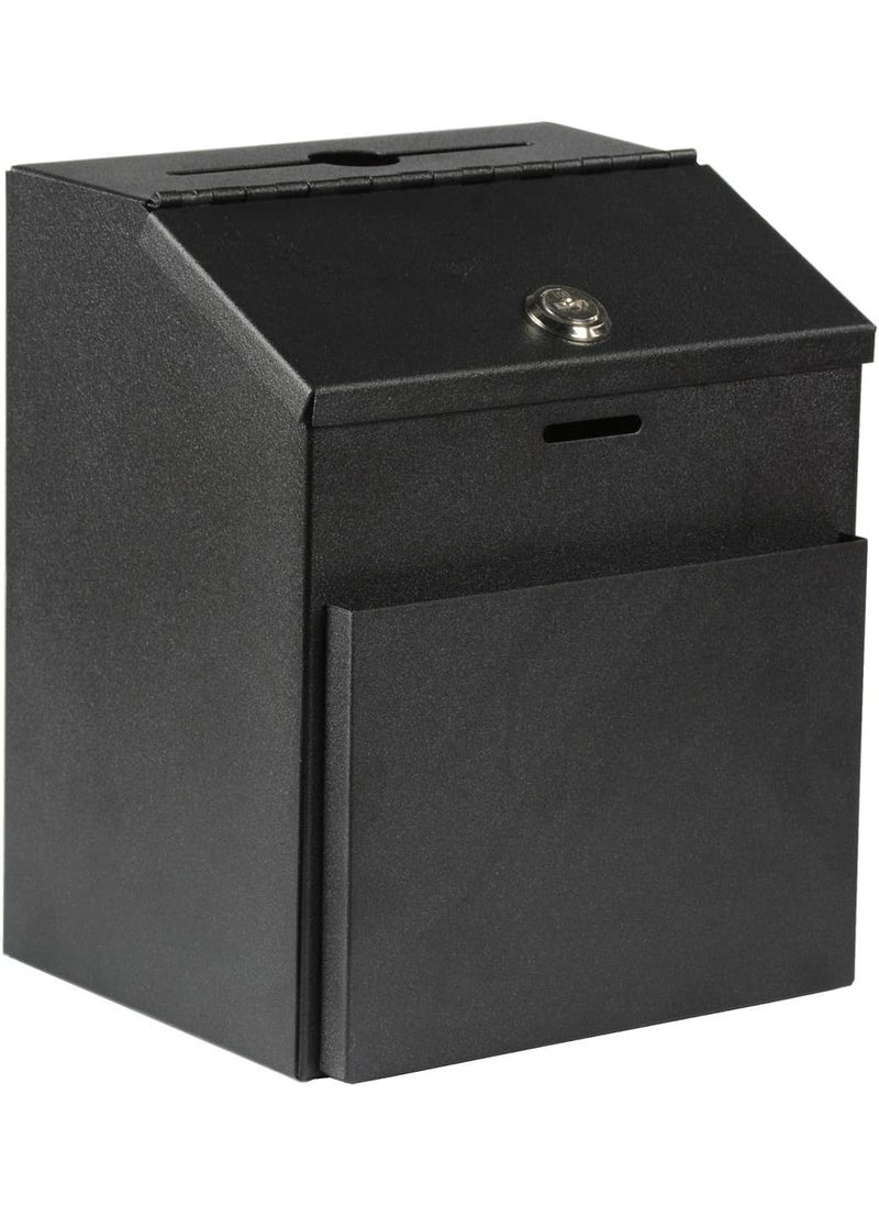 Displays2go Suggestion Box with Lock for Wall Mount or Tabletop Use Locking Hinged Lid Metal Ballot Box with Pocket for Donation Forms or Envelopes Not Included Black  - Image 1