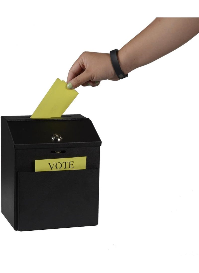 Displays2go Suggestion Box with Lock for Wall Mount or Tabletop Use Locking Hinged Lid Metal Ballot Box with Pocket for Donation Forms or Envelopes Not Included Black  - Image 4