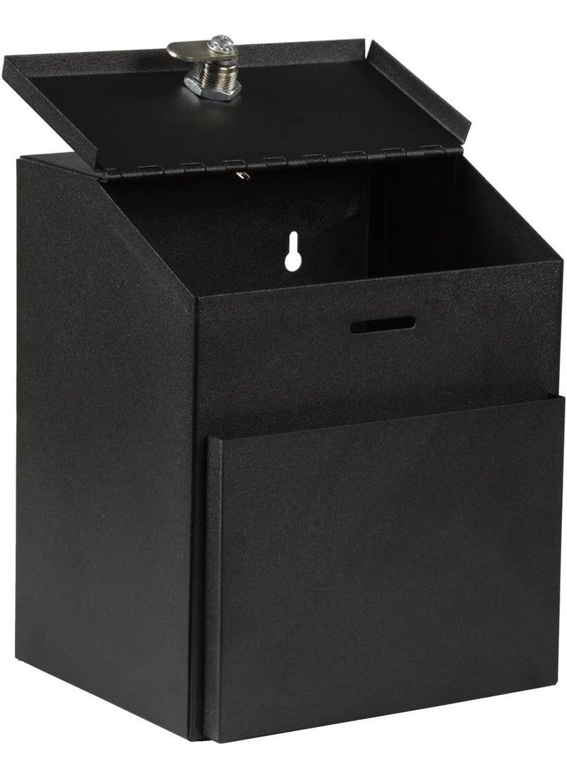 Displays2go Suggestion Box with Lock for Wall Mount or Tabletop Use Locking Hinged Lid Metal Ballot Box with Pocket for Donation Forms or Envelopes Not Included Black  - Image 2