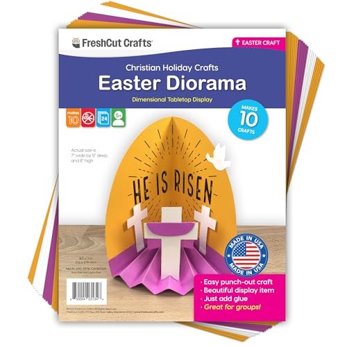 FreshCut Crafts Easter Diorama 3D Bible Craft Kit Easy 3-D Punch-Out Bible Craft Perfect for Creating Tabletop Display. Ideal for Sunday School and Classrooms, US Made Quality Card Stock. (10 Pack) - Image 1