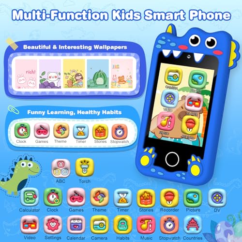 M SANMERSEN Dinosaur Kids Smart Phone for 36 Year Olds 28 Touchscreen Dual Camera 28 Learning Games MP3 Music Player 32GB SD Card Educational Toddler Phone Toy for Boys Girls - Image 5