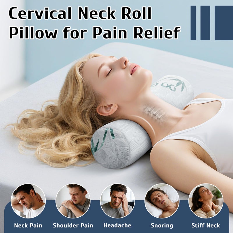 LVYSHOW Cervical Roll Pillow, 2 Pack Round Bolster Pillow with Removable Washable Cover for Neck, Back, Leg, and Knee Support, 5" x 17" - Image 2