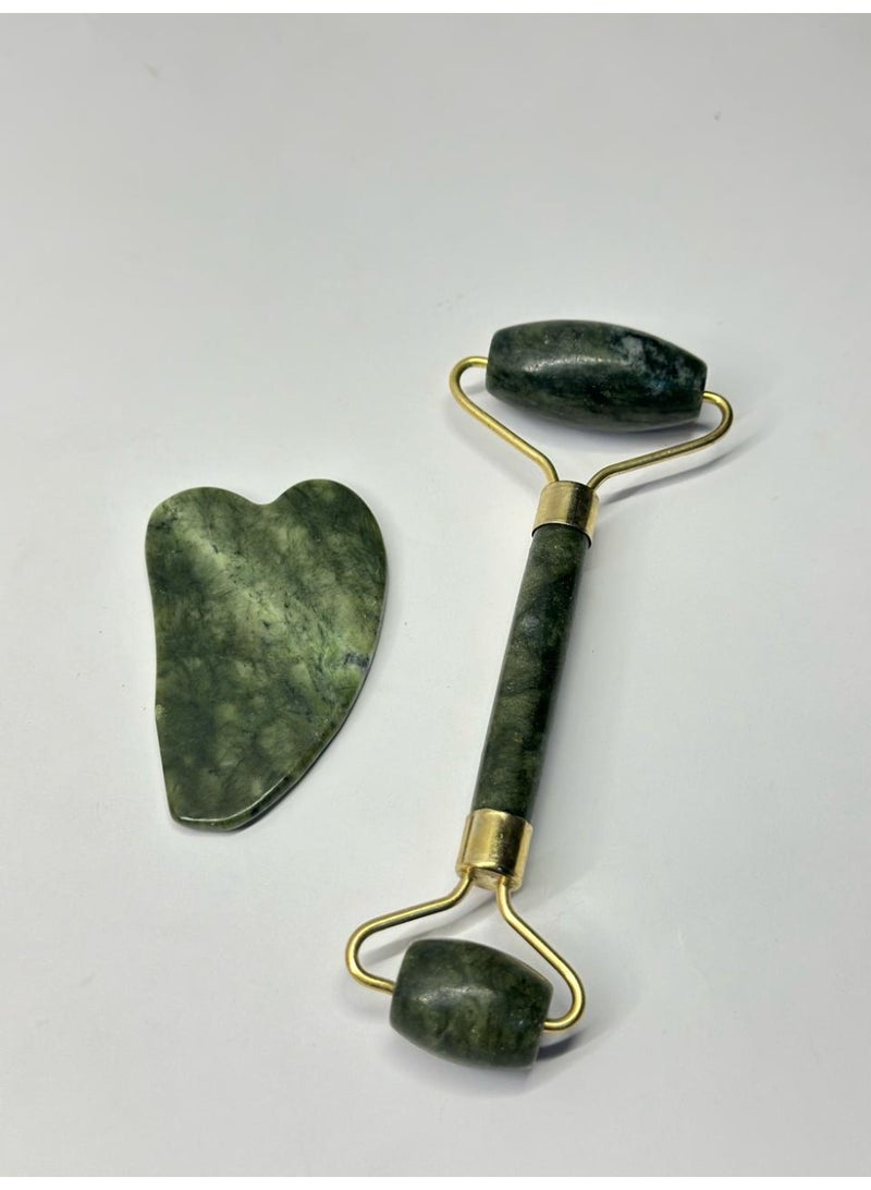 أسطوانة تدليك الوجه باليشم وأداة غوا شا الطبيعية والحجرية لعلاج الوجه والرقبة - Image 1