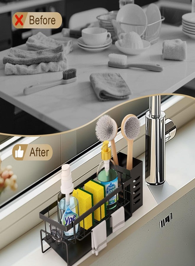 DTONIMA Sponge Holder for Kitchen Sink,Kitchen Sink Caddy Organzier with High Brush Holder,Countertop Soap Dispenser Organizer - Image 2
