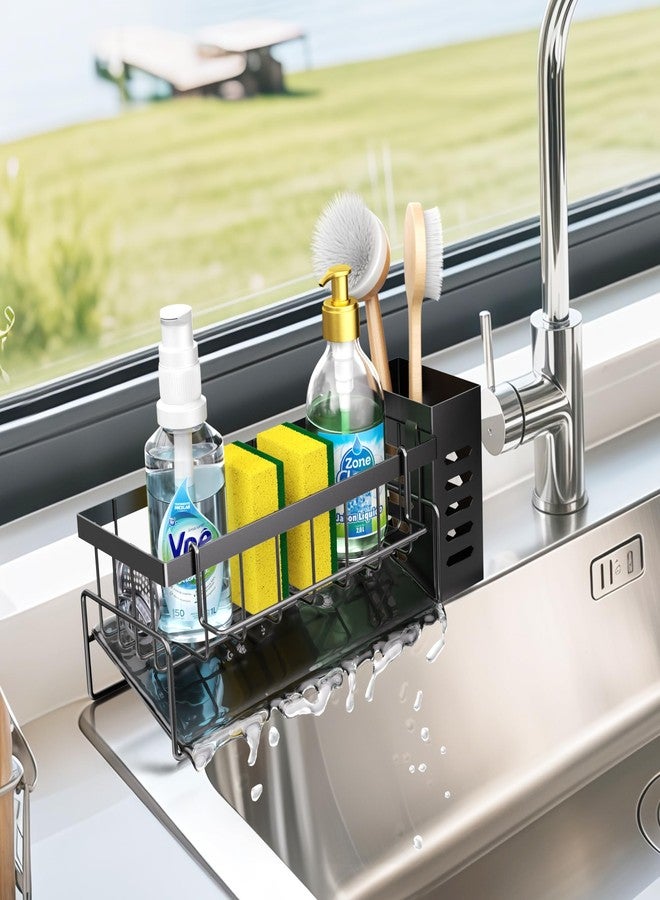 DTONIMA Sponge Holder for Kitchen Sink,Kitchen Sink Caddy Organzier with High Brush Holder,Countertop Soap Dispenser Organizer - Image 1