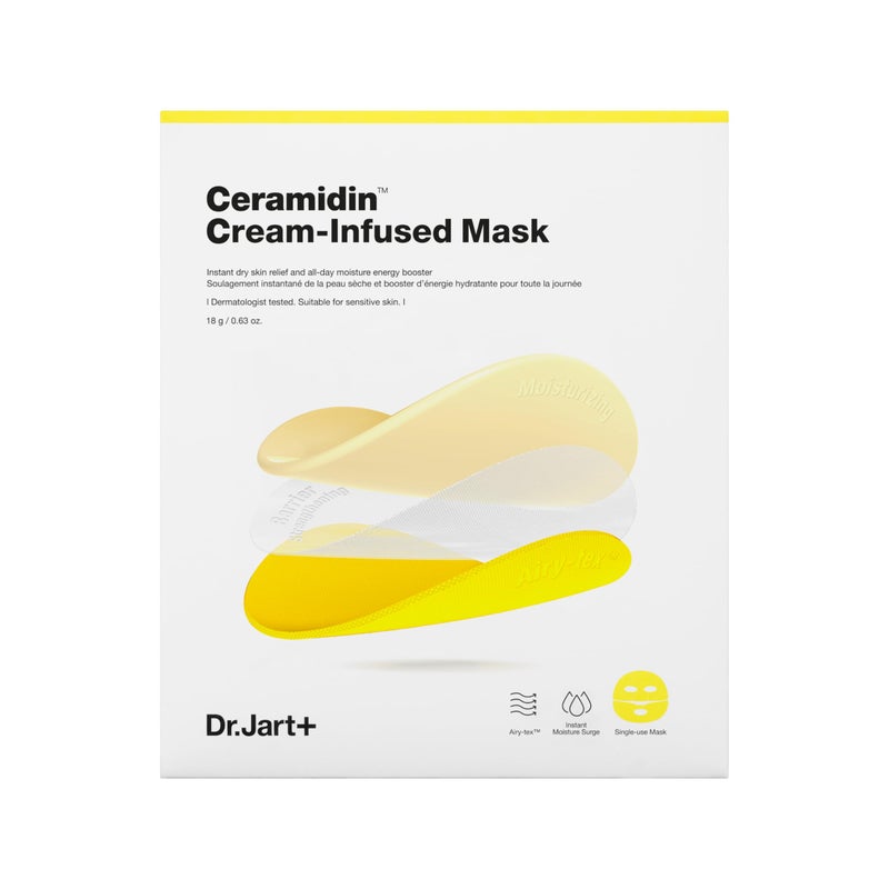 DrJart Ceramidin CreamInfused Face Mask for Dry Skin with Ceramides and Panthenol  Sheet Mask  Korean Skin Care  Travel Size 1 Pack