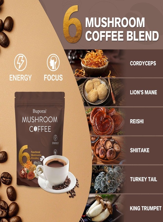 Buporai Mushroom Coffee, Instant Mushroom Coffee with 6 Mushrooms Lion’s Mane, Cordyceps, Turkey Tail & Other for Energy, Focus, Digestion, Immunity, 30 Servings (1 Pack) - Image 2