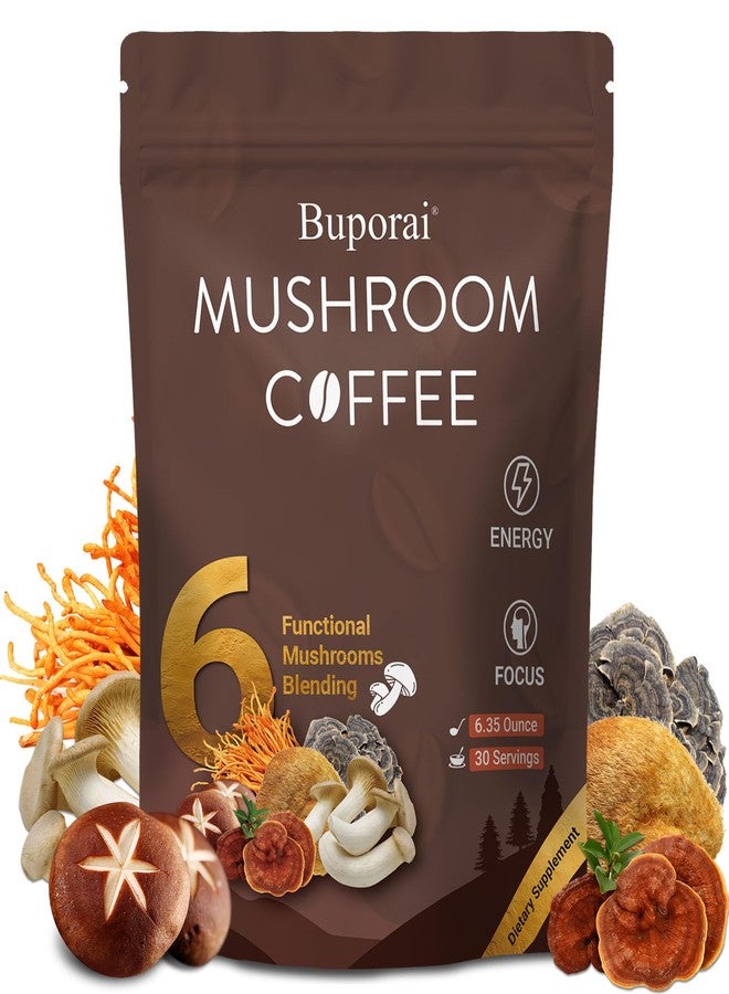 Buporai Mushroom Coffee, Instant Mushroom Coffee with 6 Mushrooms Lion’s Mane, Cordyceps, Turkey Tail & Other for Energy, Focus, Digestion, Immunity, 30 Servings (1 Pack) - Image 1