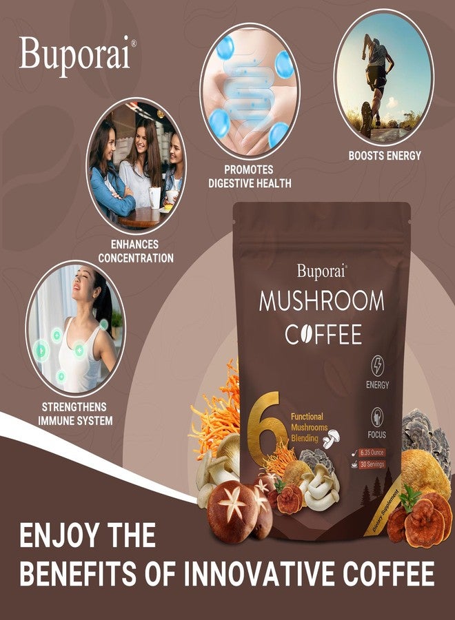 Buporai Mushroom Coffee, Instant Mushroom Coffee with 6 Mushrooms Lion’s Mane, Cordyceps, Turkey Tail & Other for Energy, Focus, Digestion, Immunity, 30 Servings (1 Pack) - Image 3