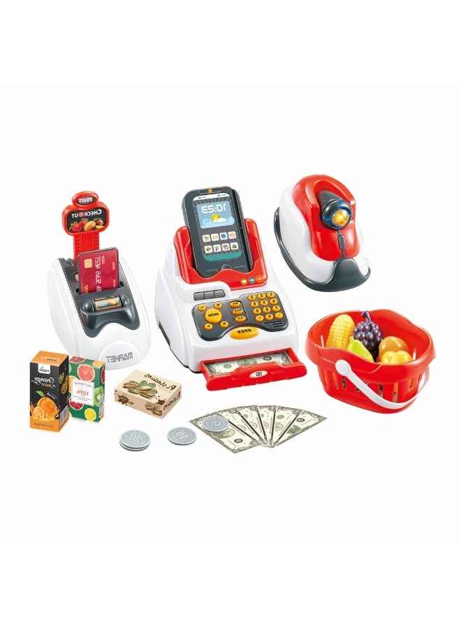 New Boy Supermarket Cashier Toy – Interactive Register Cash with Calculator, Play Money, Credit Card & Grocery Items, Lights & Sounds, Educational Role Play for Kids - Image 1