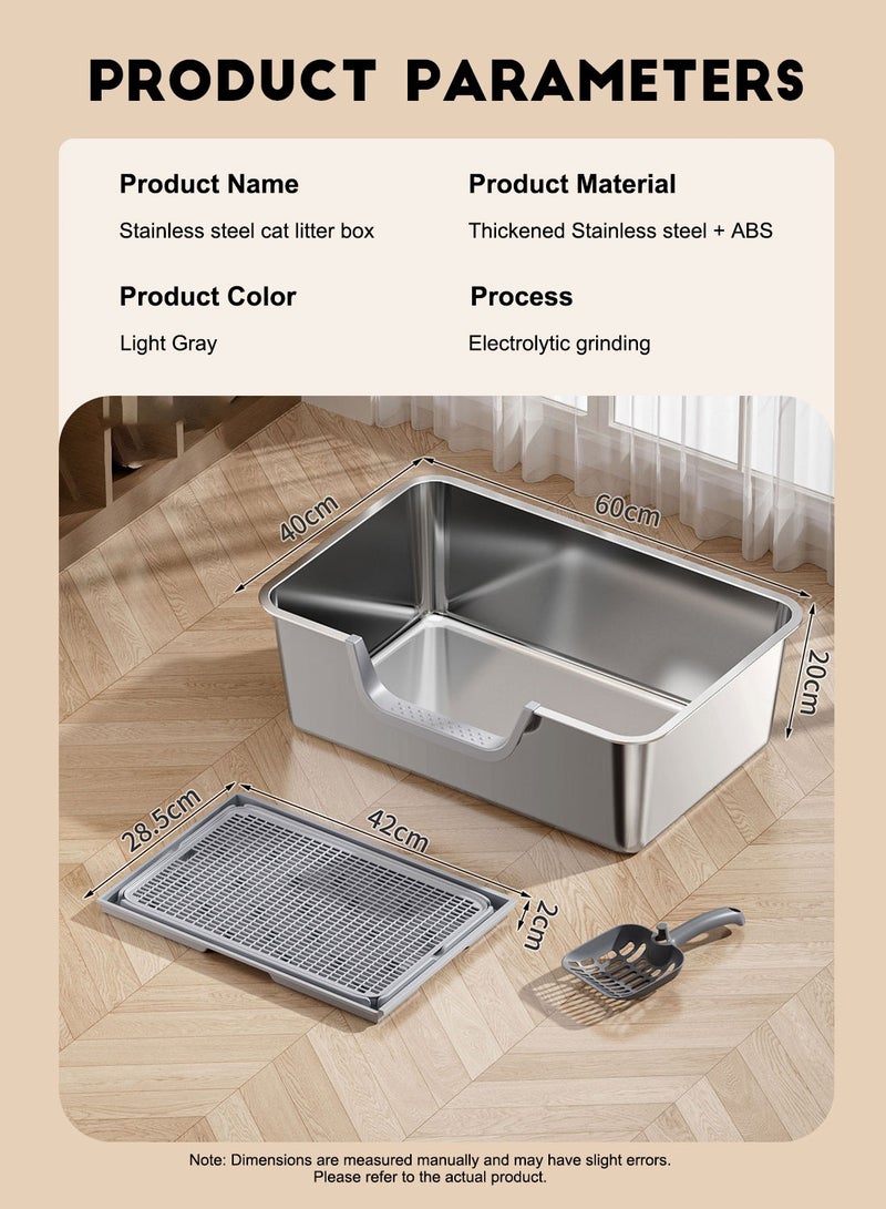 كيدل ﻿ الفولاذ المقاوم للصدأ قطة القمامة مربع مع مقطعة عالية الجانب المعدني القط القمامة البان القطط مرحاض رش-دليل وغير اللاصقة سهلة التنظيف - Image 5