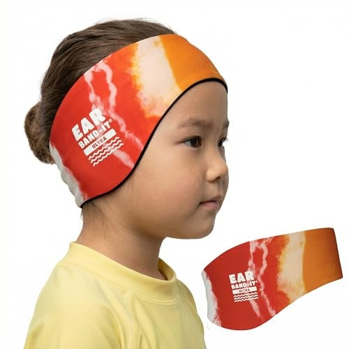 Ear Band-It Earvolution Ear Band-It Ultra Swimming Headband, American Brand, Doctor-Invented, Sensory-Friendly, Anti-Slip Grip &Thick Neoprene for Max Protection/Comfort, Holds Earplugs In (Tie Dye Orange,Medium) - Image 1
