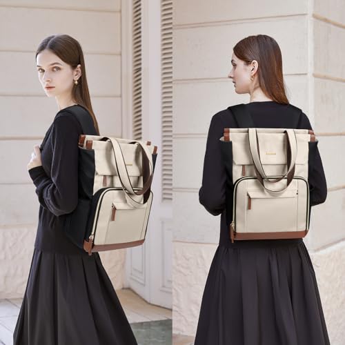 GOLF QUALITY Convertible Daypack Laptop Backpack for Women Men Carry on Tote Backpack Bookbag for College Work Nurse Travel,16Inch,Apricot Brown - Image 5