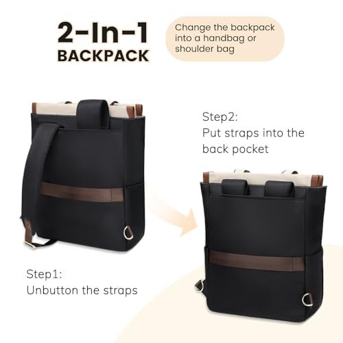 GOLF QUALITY Convertible Daypack Laptop Backpack for Women Men Carry on Tote Backpack Bookbag for College Work Nurse Travel,16Inch,Apricot Brown - Image 4