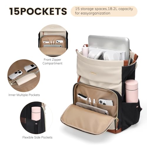 GOLF QUALITY Convertible Daypack Laptop Backpack for Women Men Carry on Tote Backpack Bookbag for College Work Nurse Travel,16Inch,Apricot Brown - Image 3