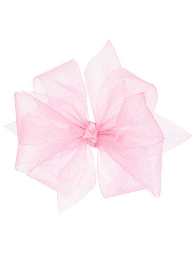 Wee Ones Girls' Organza Double Hair Bow on a WeeStay Clip with Satin Knot Center, Medium, Light Pink - Image 1