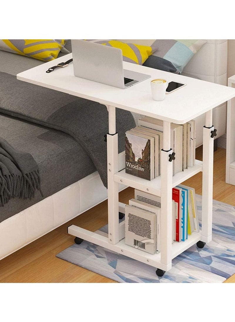 Generic - Height Adjustable Mobile Laptop Stand Desk Rolling Cart Tray Sofa Side Bed Table Portable With Wheels Overbed Storage For Study Room Bedroom Living. - Image 1
