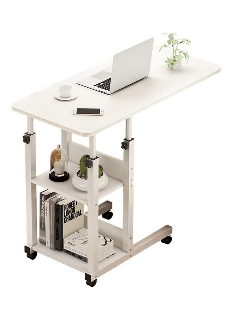 Generic - Height Adjustable Mobile Laptop Stand Desk Rolling Cart Tray Sofa Side Bed Table Portable With Wheels Overbed Storage For Study Room Bedroom Living. - Image 1