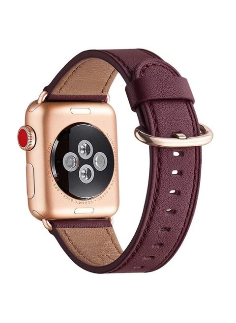 Replacement Strap Round Buckle Leather Watch Band For Apple Watch Series 9&8&7 41mm / SE 3&SE 2&6&SE&5&4 40mm / 3&2&1 38mm Wine Red