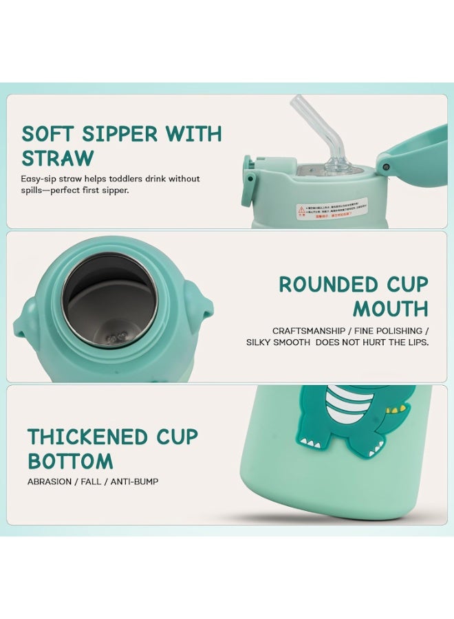 Twisoo Stainless Steel Kids Water Bottle - Leak Proof, Vacuum Insulated with Straw, BPA Free, Hot & Cold Drink Flask, Food Grade Steel, Portable with Strap, 520ml (Green) - Image 3