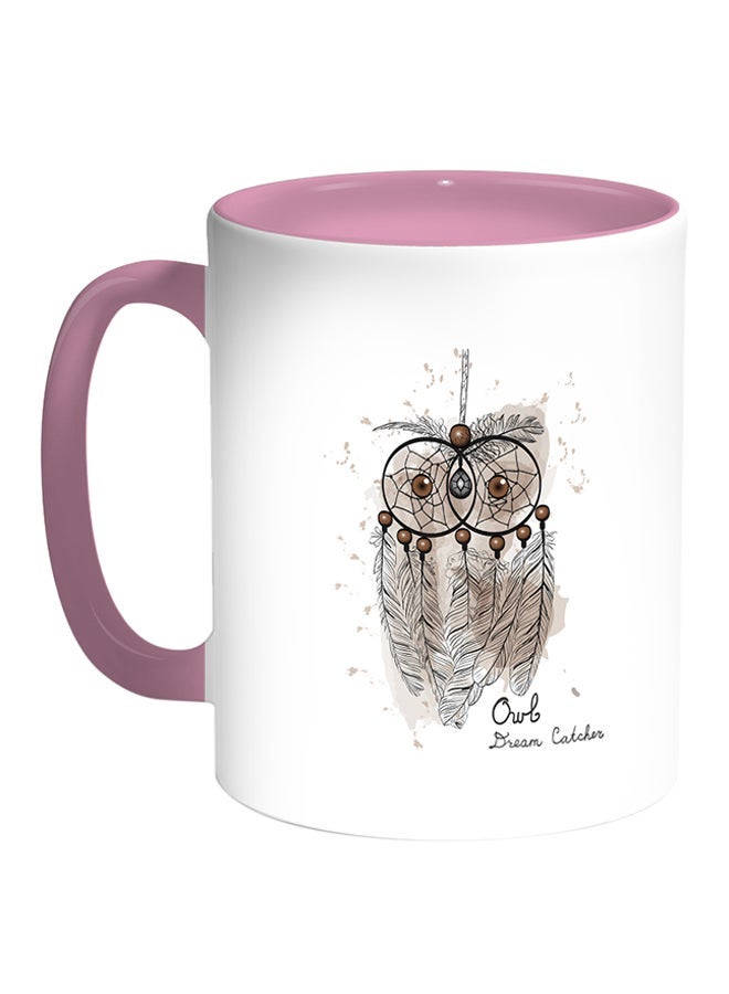 RYN Owl Shape Printed Coffee Mug White/Pink 11ounce