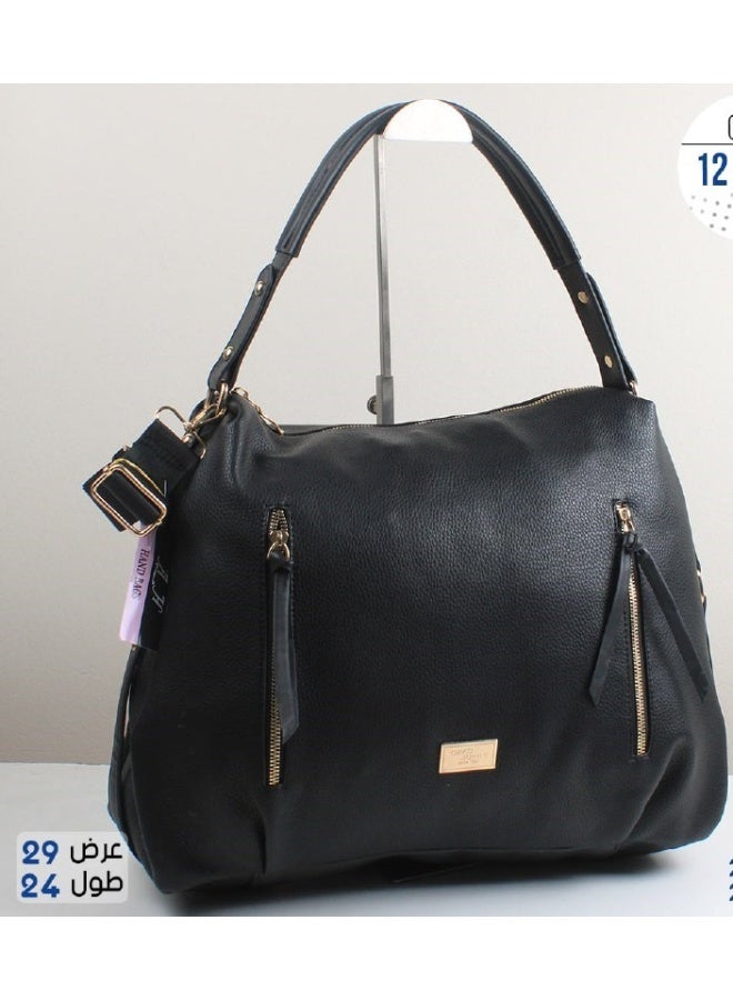 Large black leather women's handbag that can fit all your belongings - Image 1