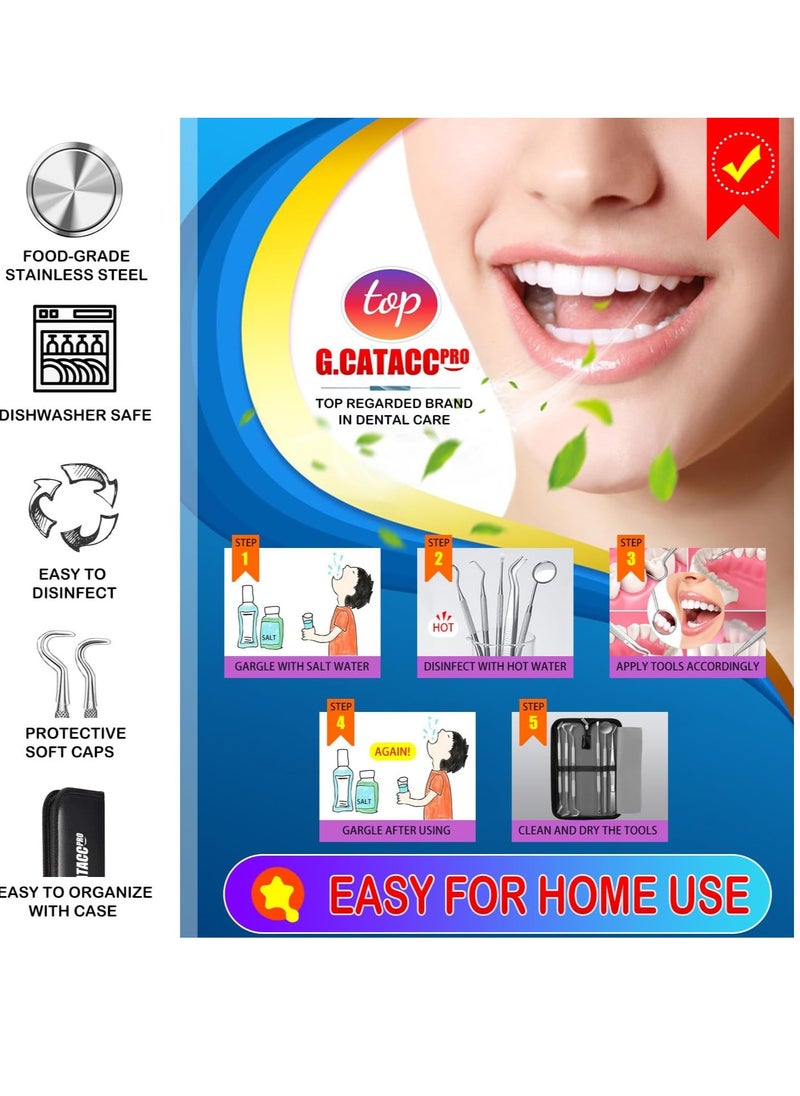 G.CATACC - G.CATACC Dental Tools, 10 Pack Professional Plaque Remover for Teeth Cleaning Tools Set, Stainless Steel Dental Hygiene Kit with Dental Picks, Tartar Scraper, Tooth Scraper, Tongue Scraper- with Case - Image 1