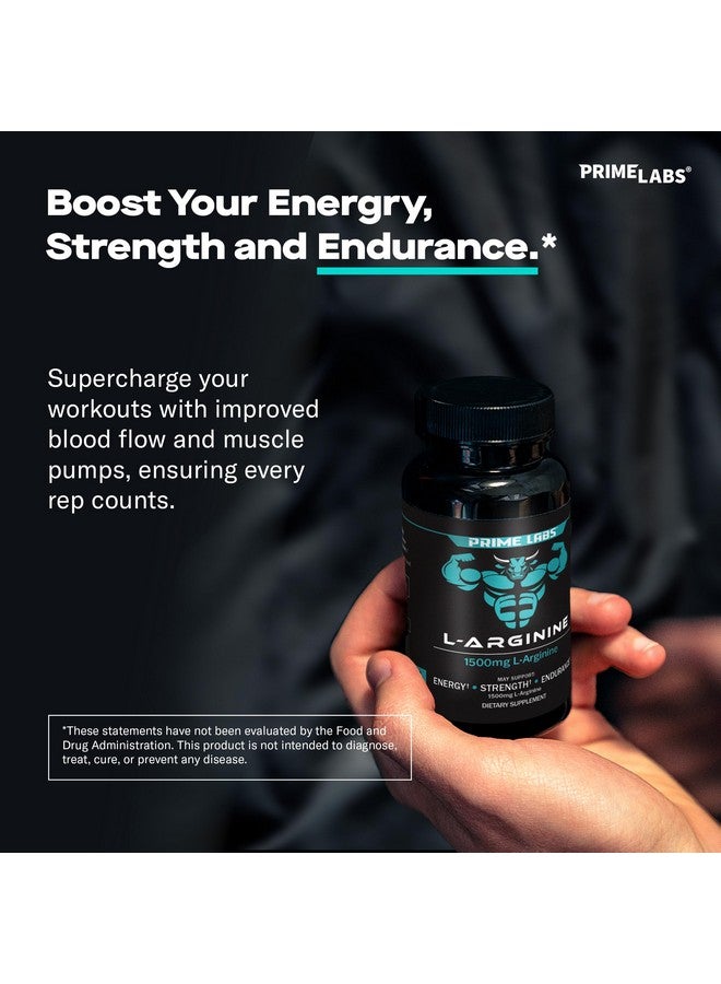PRIME LABS Prime Labs L Arginine 1500mg - Nitric Oxide Supplement - Blood Flow, Energy, Strength, Endurance - 60 Count - Image 2