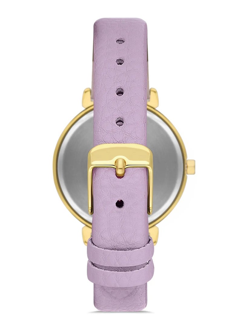 Omax Women's Luxury Wrist Watch, Watches for Women, Stainless Watches, Purple Leather Band, Gold Round Dial, Waterproof Watch, 1 Year Warranty - Image 3