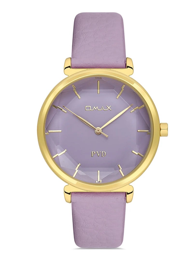 Omax Women's Luxury Wrist Watch, Watches for Women, Stainless Watches, Purple Leather Band, Gold Round Dial, Waterproof Watch, 1 Year Warranty - Image 1