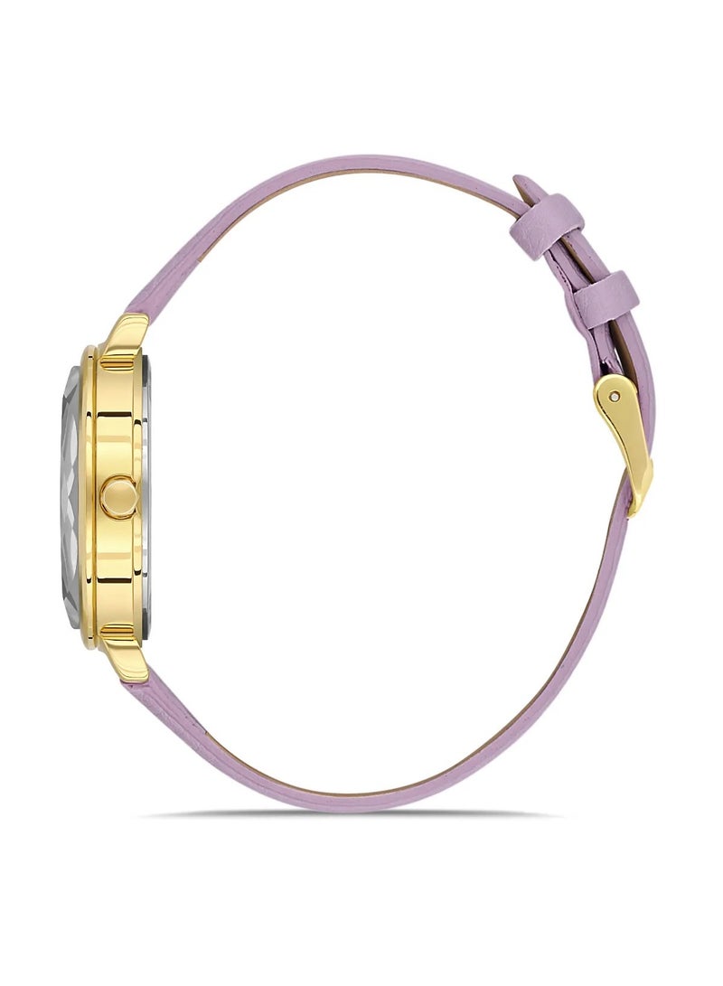 Omax Women's Luxury Wrist Watch, Watches for Women, Stainless Watches, Purple Leather Band, Gold Round Dial, Waterproof Watch, 1 Year Warranty - Image 2