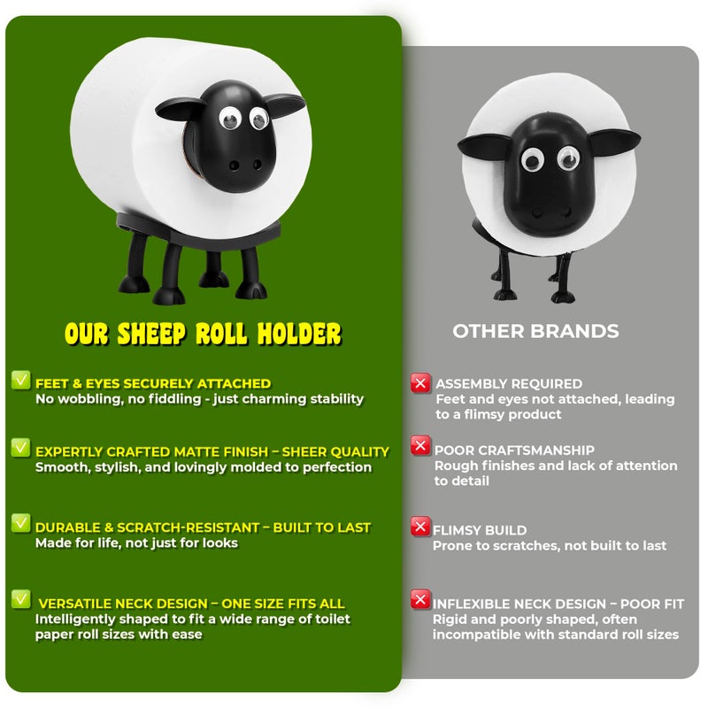 VELENTI Sheep Toilet Roll Holder, Free Standing Bathroom Set, 3D Printed, Funny Hilarious Black Sheep Loo Roll Holder, Tissue Paper Storage, Cute Bathroom Decor, X3, Set of 3 - Image 5